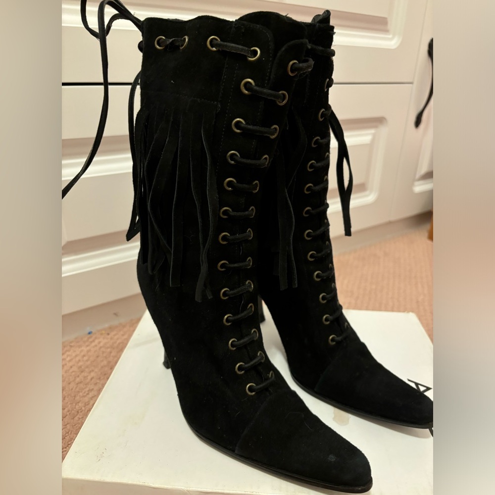 Y2K Bebe Black Suede fringe boots